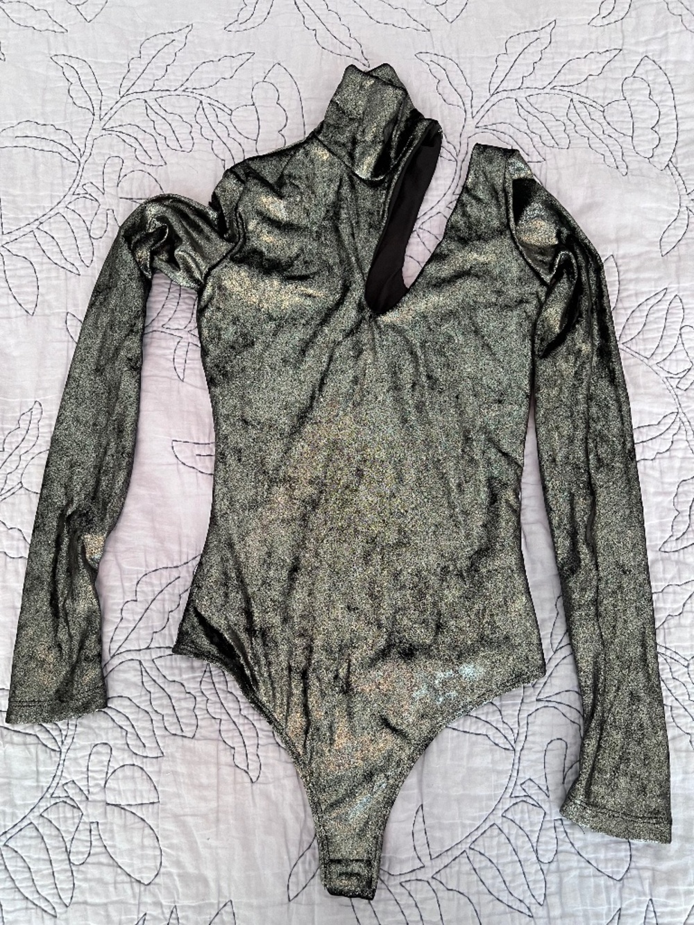 NWT ALIX NYC Dakota Metallic Lamé One Shoulder Bodysuit XS Silver